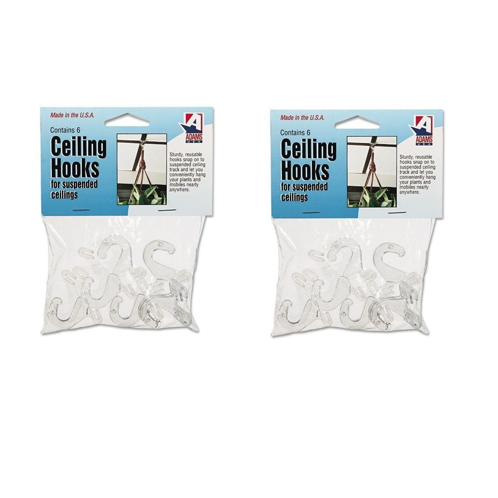 Adams Manufacturing Clear Plastic Ceiling Hooks 5 16 X 3 4 X 1 3 8 6 Hooks Pack 2 Packs Of 6 12 Hooks Total Walmart Com