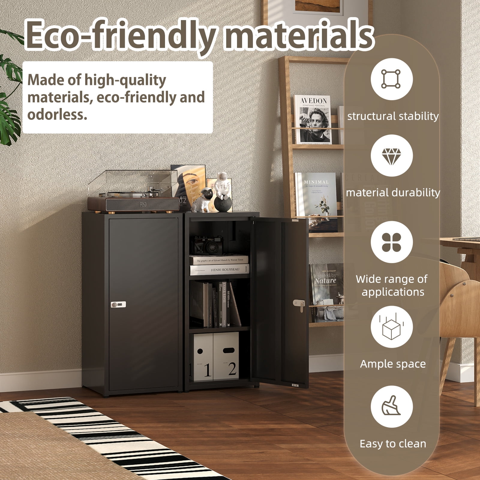 Metal Locking Storage Cabinet with Dial Lock, 34.6” Tall Steel Locker with 2 Adjustable Shelves, Stackable Design for Home Office Bathroom Kitchen Utility Room