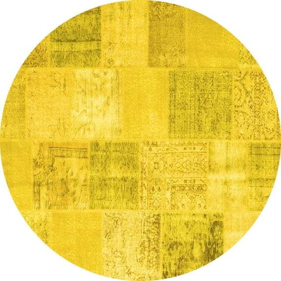 Ahgly Company Indoor Round Patchwork Yellow Transitional Area Rugs, 5' Round