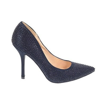 Nina Satin Pumps - Sage by Promise, Black Satin Pump Rhinestone Crystal Studded Close Toe Women Promise Shoes