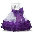 thumbnail image 5 of Penkiiy Toddler Girls Solid Color Net Yarn Hollow Out Lace Sequins Bowknot Birthday Party Flowers Gown Kids Dresses Dresses for Toddler Girls 7-8 Years Purple On Clearance, 5 of 9