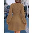 thumbnail image 2 of Mengpipi Women's Unique Scale Pattern Crochet V-Neck Dress Long Sleeve A-Line Midi Length S-XL, 2 of 7