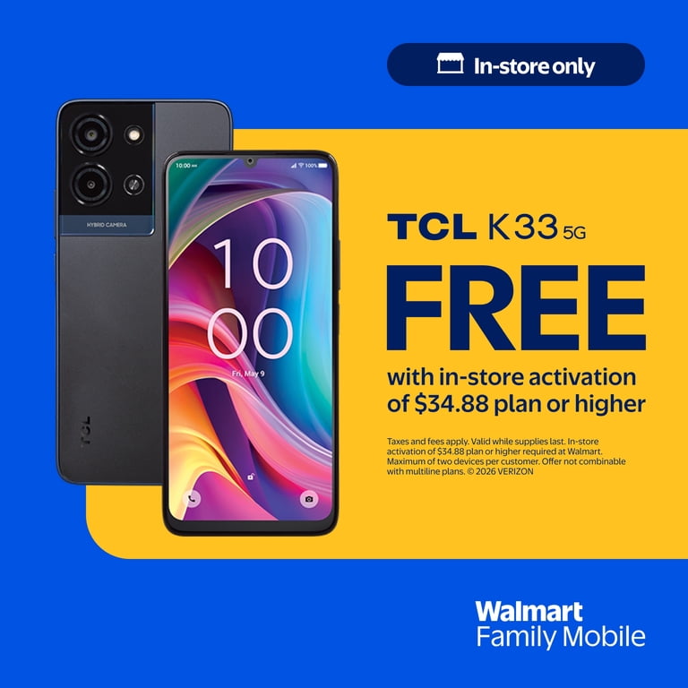 Walmart Family Mobile TCL K33 5G, 64GB, Space Gray, Prepaid