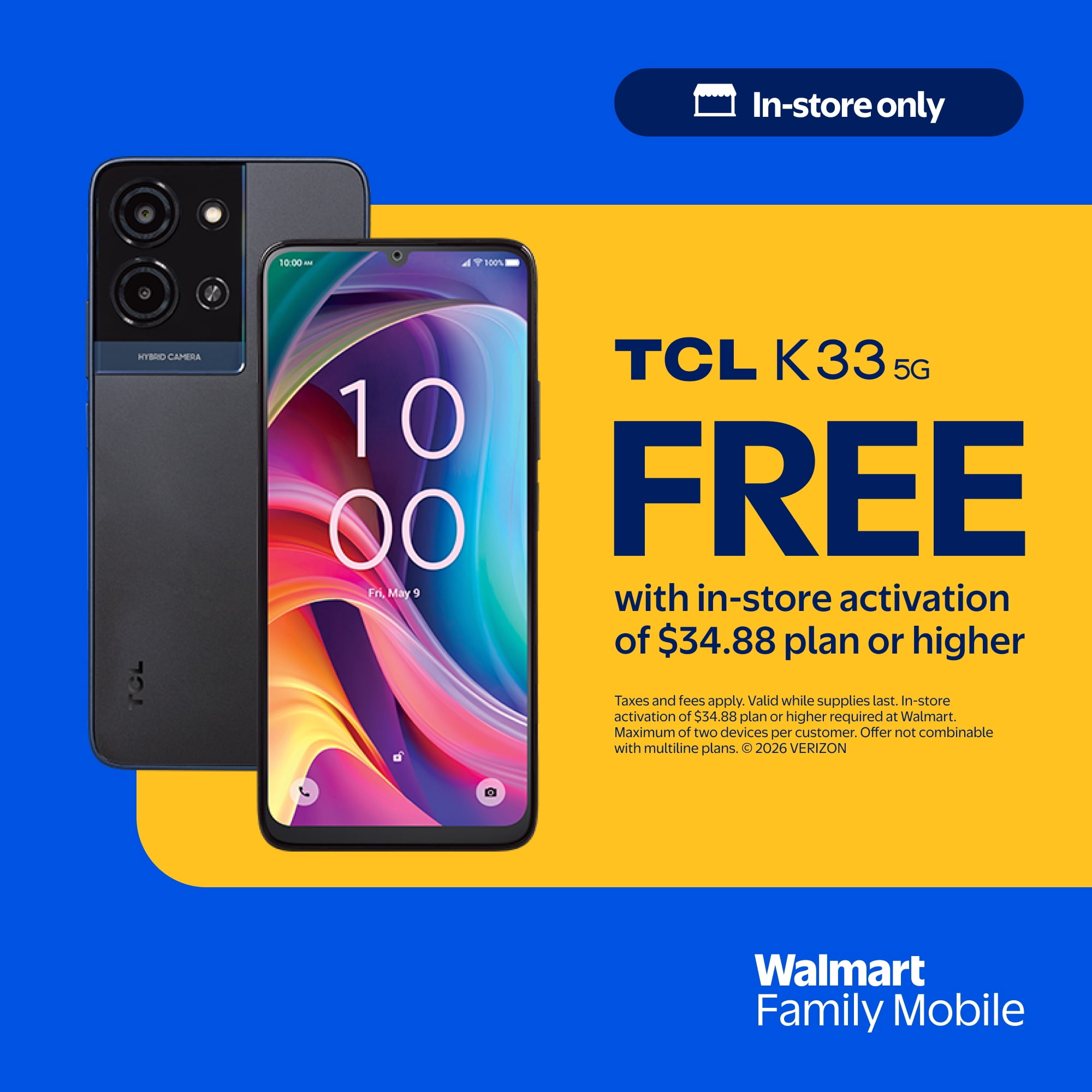 Walmart Family Mobile TCL K33 5G, 64GB, Space Gray, Prepaid Smartphone [Locked to Walmart Family Mobie]