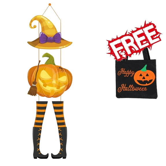 FEOLGEHLY Halloween Decorations Indoor Outdoor Front Door Sign, Hanging Sign for Front Door, Cute Pumpkin Skeleton Ghost Hanging Sign Decor, Front Door Hanger Yard Wall Home Decor for Party Supplies