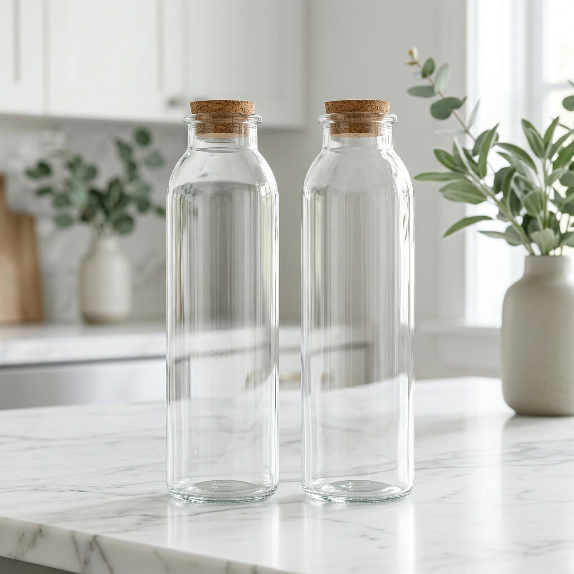 Unique Bargains 2pcs Glass Jars With Cork Stoppers Round Base 5.7cm x 5.7cm x 19.7cm