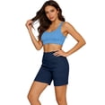 thumbnail image 4 of Dwellite Bermuda Long Shorts for Women Cotton linen Athletic Sweat Tummy Control Casual Lounge Summer Navy M, 4 of 5