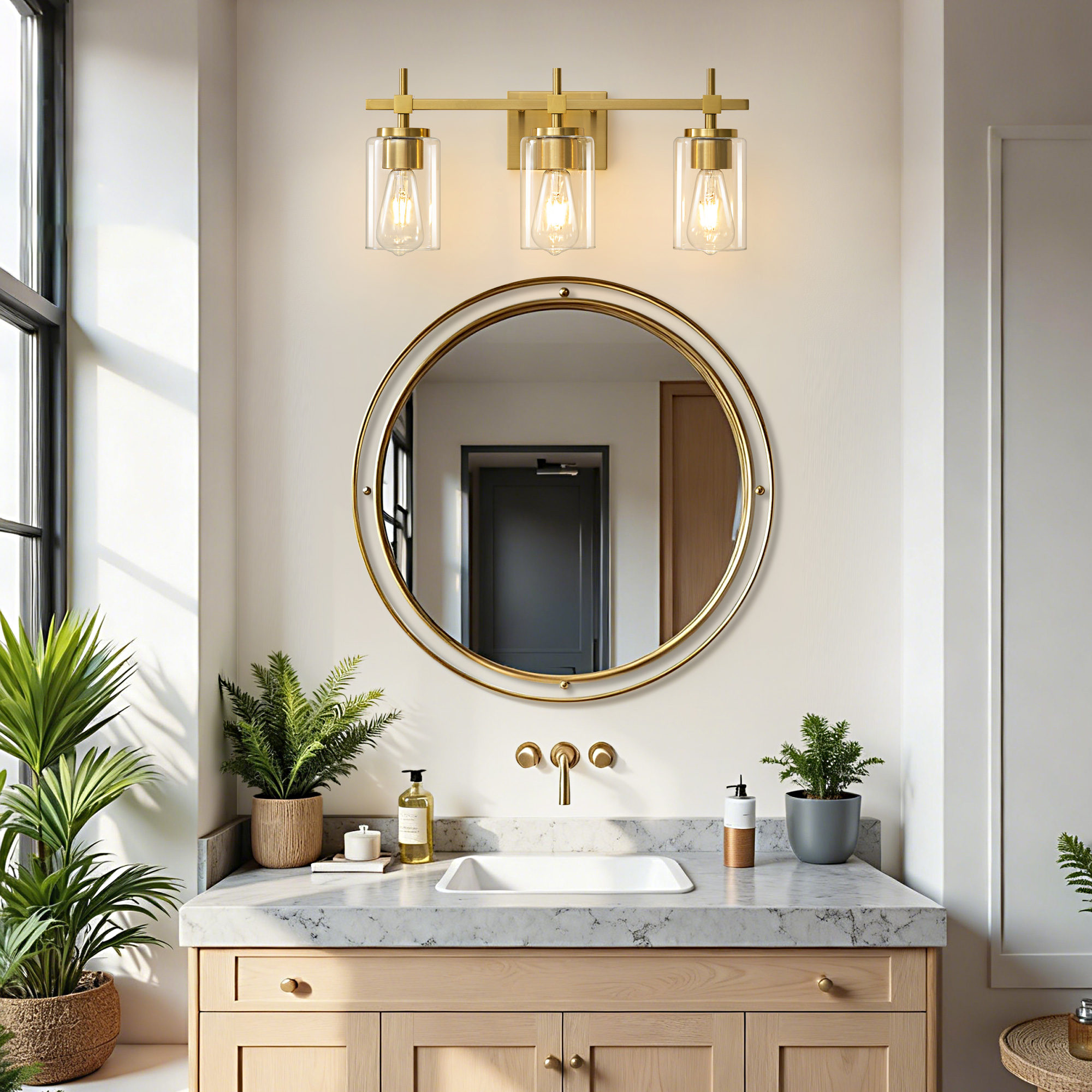 Deyidn 3-Light Gold Modern Vanity Light, 20-inch Luxury Mirror Lamp for Bathrooms and Bedroom