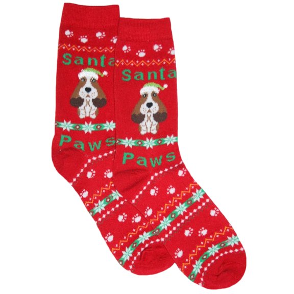 Shine Women's/Juniors' Santa Paws Christmas Crew Socks Sock Size 9-11