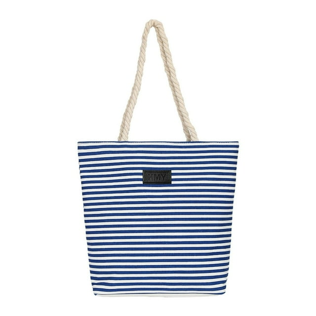 Women Tote Bag Rope Handle Large Capacity Waterproof Canvas Colorful Strip Female Shopping Tote Handbag Daily Use