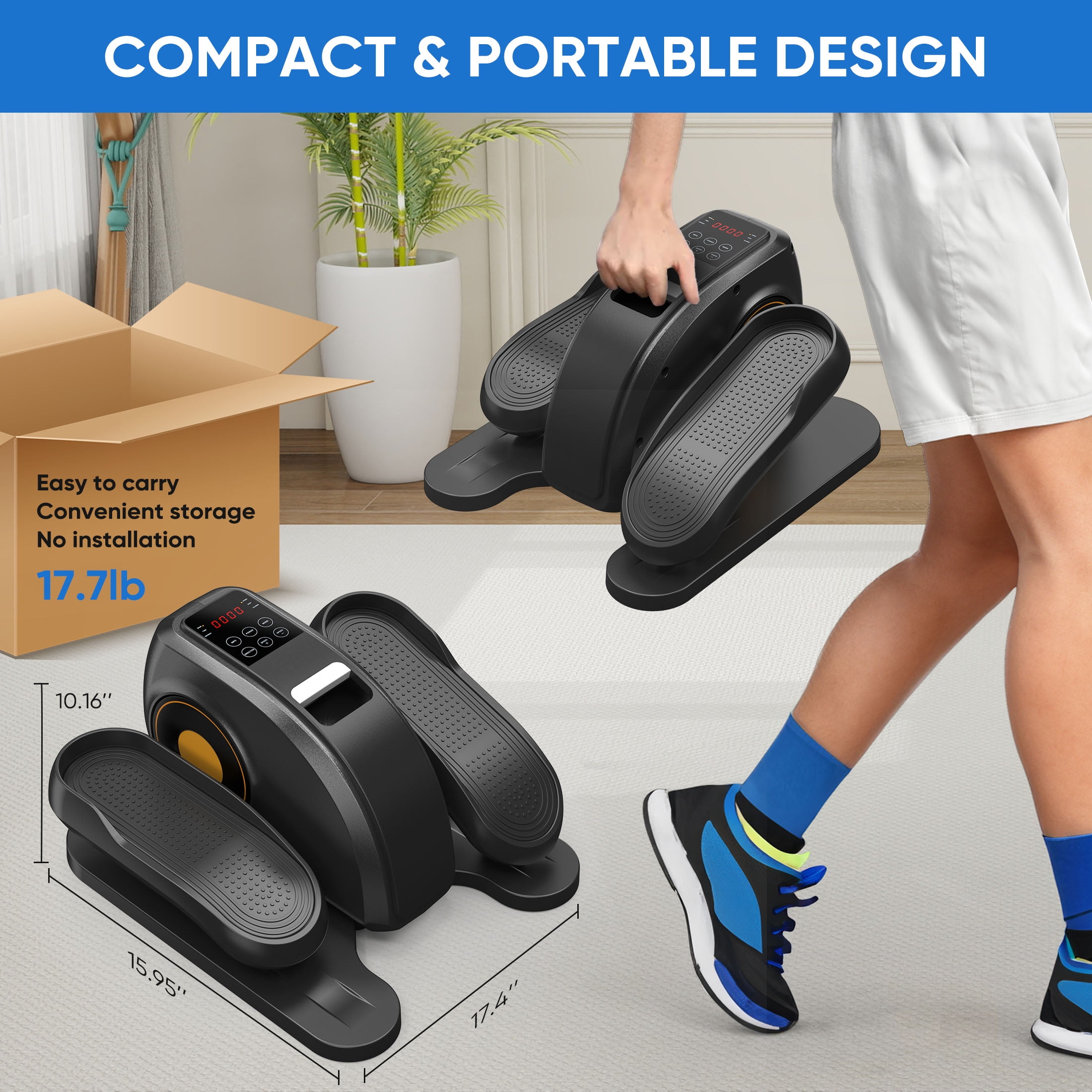 edx Under-Desk Elliptical Machine – Compact, Quiet & Portable Pedal Exerciser with Adjustable Speed, LED Display, Ideal Mini Elliptical for Home or Office Workout