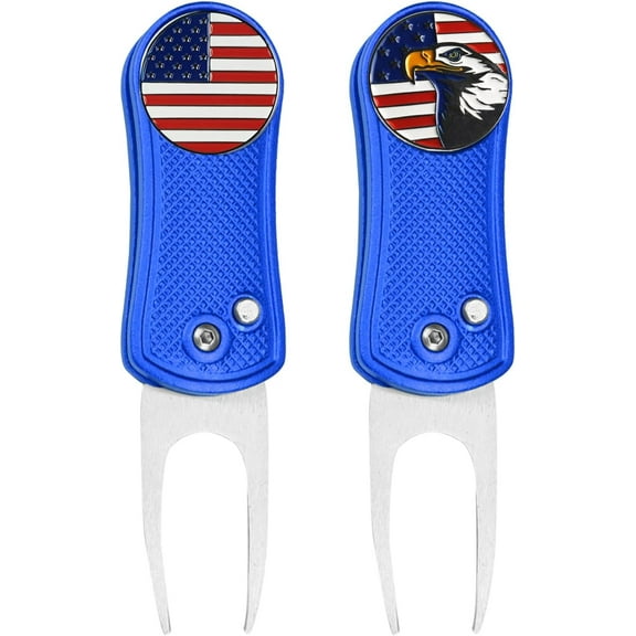 FINGER TEN Golf Divot Repair Tool and Ball Marker Switchblade Value Pack, Foldable Magnetic Stainless Steel with Pop-up Button for Men Women