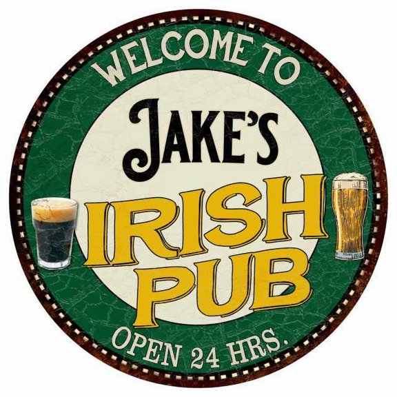 Jake's Irish Pub 14" Round Metal Sign Kitchen Bar Wall Decor 100140036068