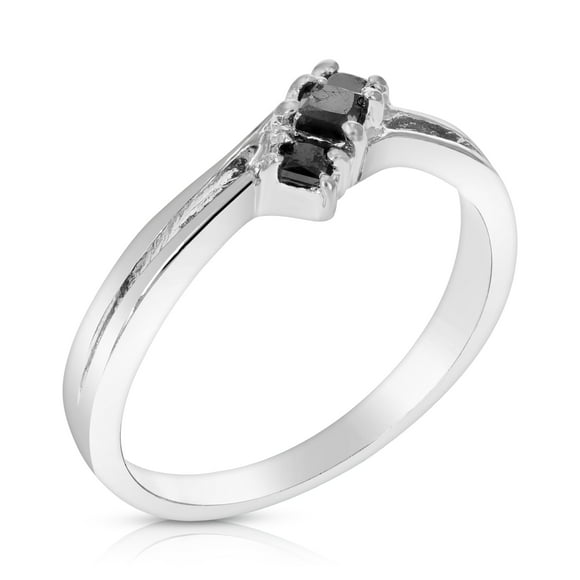 Vir Jewels 1/2 CTTW Bague Princesse 3 Pierres en Diamant Noir.925 Argent Sterling Rhodié Taille 8 Femme Adulte