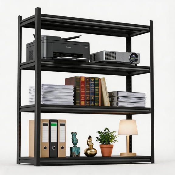4 Tier Printer Stand, Space Saving All Steel Book Shelf, Heavy Duty Metal Wide Bookcase, Adjustable Open Shelf for Pantry Office Home, Black,24"W*14"D*44"H