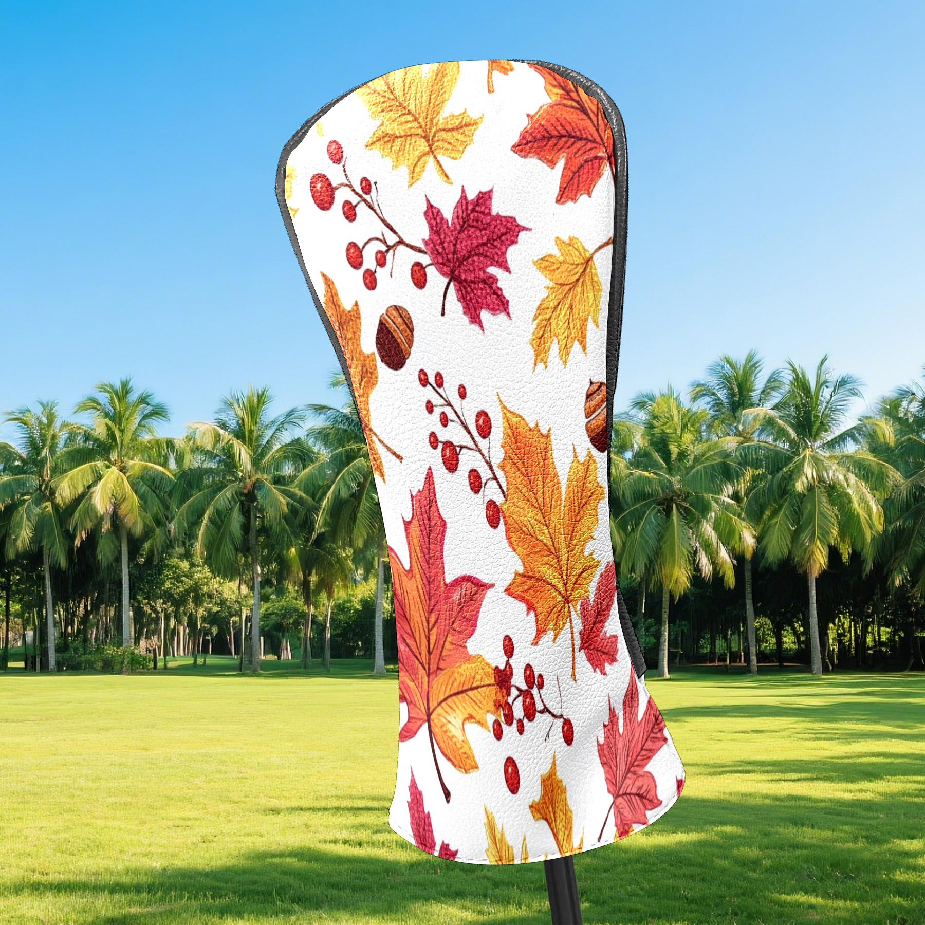 Golf Club Covers PU Leather Waterproof Head Covers for Fairway Woods Hybrids Autumn Maple Leaves