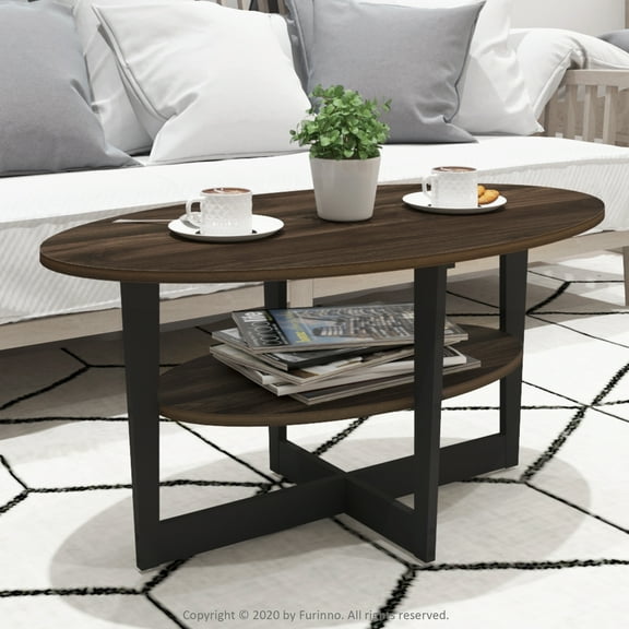 Furinno JAYA Oval Coffee Table, Columbia Walnut/Black