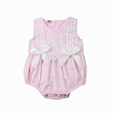 

Meihuid Newborn Baby Girl Sleeveless Jumpsuit Delicate Lace Flowers Bow Snap Closure Bodysuit Outfits