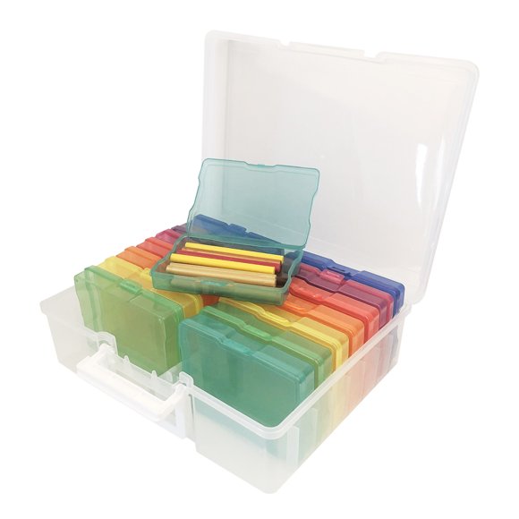 CSChome Storage Box With Handle Storage Box Photo Cases Set Clear Craft Keeper with Handle