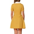 thumbnail image 3 of Vestido de mujer con cuello Peter Pan de contraste y botones, con cordones, color amarillo, 3 of 5