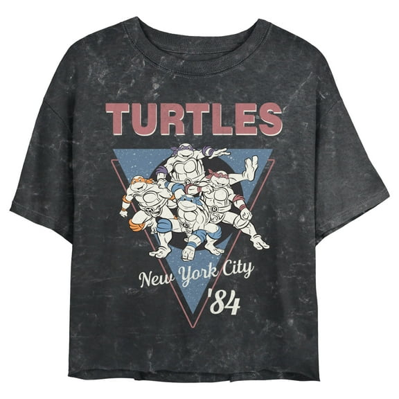 Junior's Teenage Mutant Ninja Turtles Distressed Group Triangle Graphic Crop T-Shirt Black Medium