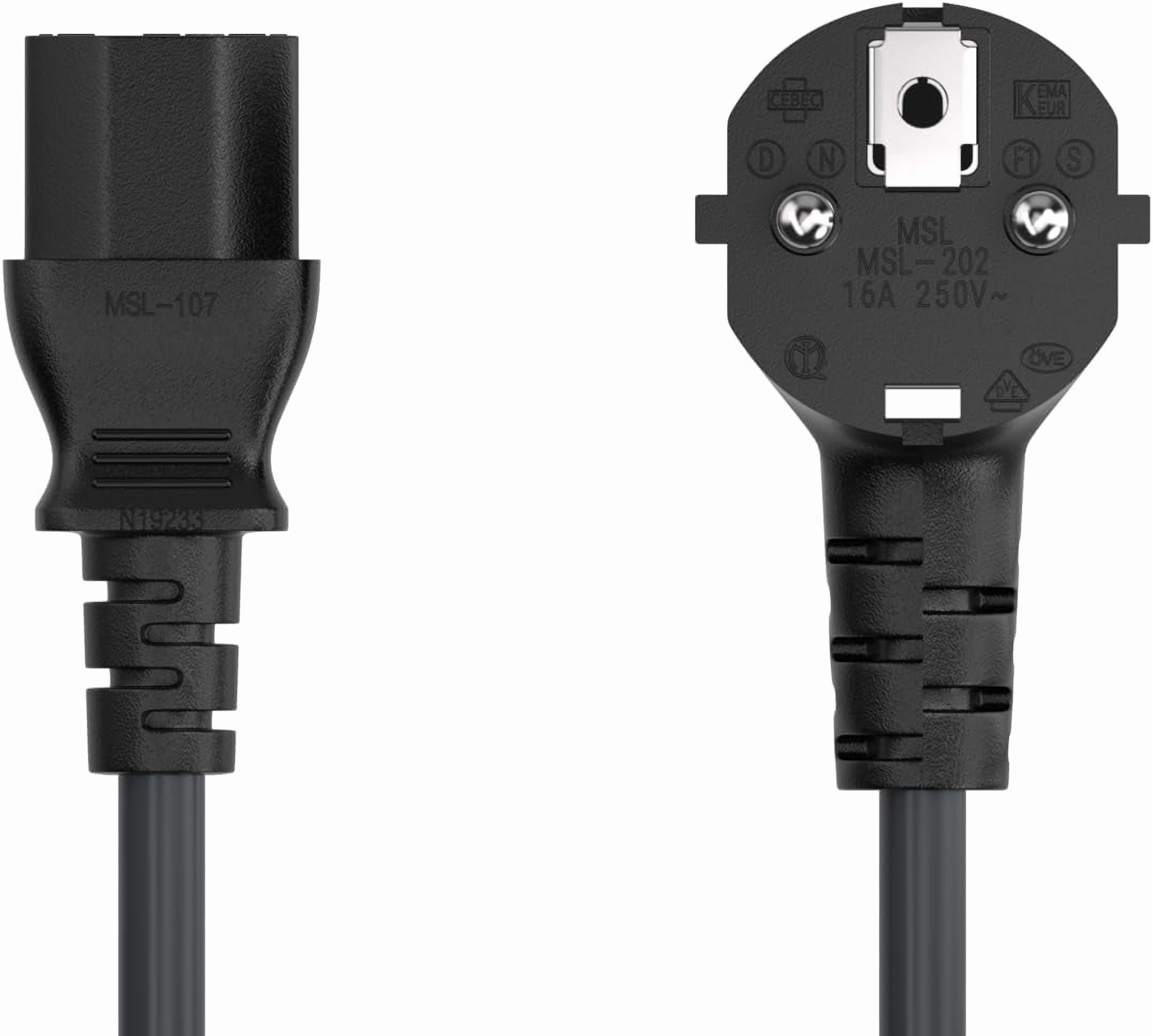 JJEAN-3ft CEE 7/7 to IEC320 C13 Right Angle European Schuko Power Cord 18AWG 10A/250V, European Travel Plug, Power Cord for Type C Outlet Italy Spain Germany France EU, Black
