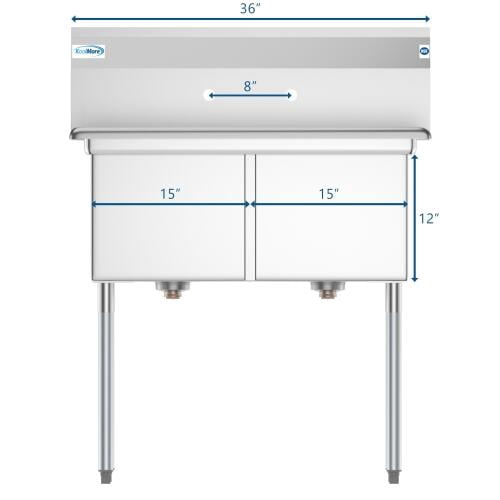Koolmore SB151512-N3 2 Compartment Stainless Steel Commercial Kitchen Prep & Utility Sink - Bowl Size 15 X 15 X 12"