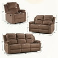 thumbnail image 7 of Bonzy Home Manual Recliner Sofa Set — 3-Piece Microfiber Reclining Couch Set (1 Recliner, Loveseat & 3-Seat Sofa), Brown, 7 of 7