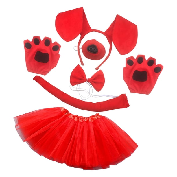 Diadema con orejas de perro y cola larga, accesorios de Cosplay, pajarita, regalos de nariz para perros, accesorios de disfraz, diadema con orejas de Rojo con Vestido Salvador Diadema de cola de disfraz