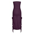 thumbnail image 6 of Off Shoulder Tube-Dresses for Women Sexy Wrap Strapless Bodycon Irregular Ruffle Tassel Hem Slim Fit Solid High Slit Pleated Party Club Midi Dress, 6 of 8