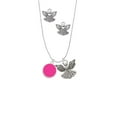 thumbnail image 2 of Delight Jewelry Silvertone Small Hot Pink Enamel Disc Silver tone Guardian Angel Charm Necklace and Stud Earrings, 2 of 4