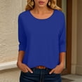 thumbnail image 2 of GEWSEY 3/4 Length Sleeve Womens Tops Casual Loose Fit Crewneck T Shirts Cute Solid Three Quarter Length Tunic Tops (Dark Blue, L), 2 of 6
