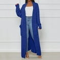 thumbnail image 2 of Arlun Women's Thin Stylish Cable Knit Cardigan Sweaters Long Sleeve Open Front Long Ankle Length Sweater Coats Solid Color Simple Cozy Autumn Winter Outwear with Pockets Blue L, 2 of 5