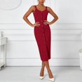 thumbnail image 5 of Womens Summer Casual Sleeveless Button Down Spaghetti Strap Square Neck Knit Dress Slim Fit, 5 of 8