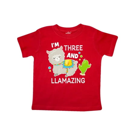 

Inktastic Im Three and Llamazing with Llama and Cactus Gift Toddler Boy or Toddler Girl T-Shirt