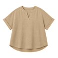 thumbnail image 6 of Oversized Tshirts for Women Casual Linen Cotton V Neck Short Sleeve Tops Loose Comfy Yellow Summer Tops for Women, 6 of 9