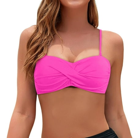 Women s Strapless Bandeau Bikini Top | Seamless Swimwear | Comfort Fit & Adjustable Design Hot Pink L