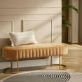 thumbnail image 3 of 46" Velvet , Upholstered Entryway  End of Bed with Gold Legs, Bed Ottoman  for Bedroom Living Room Footrest Stools, Mustard, 3 of 8