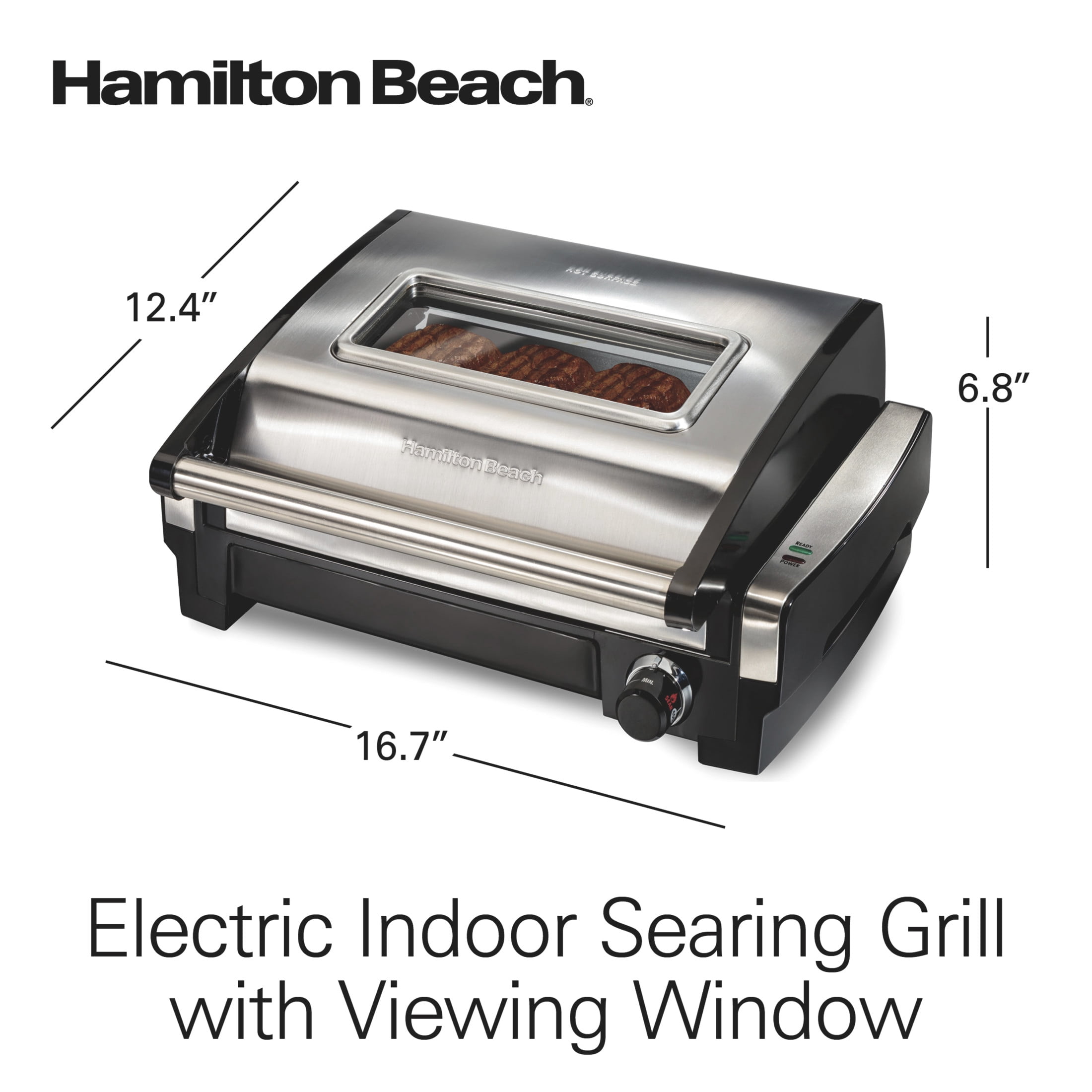 Hamilton Beach Electric Indoor Grill, Smokeless Grill with Temperature Control and Viewing Window, Stainless Steel