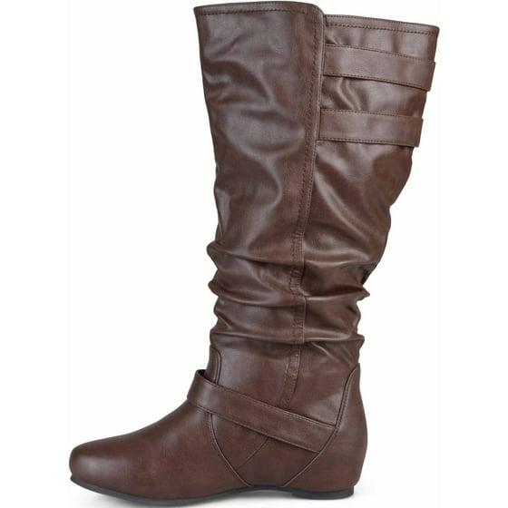 Brinley Co. - Women's Extra Wide Calf Buckle Slouch Low-wedge Boots ...