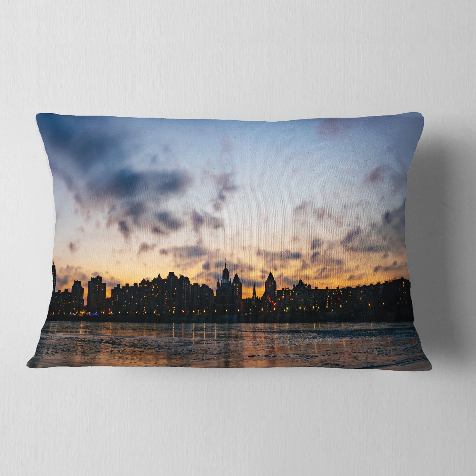 Designart Sunset with Clouds in Kiev Panorama - Cityscape Throw Pillow - 12x20