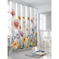 thumbnail image 3 of Summer Floral Shower Curtain, Watercolor Wildflower Rustic Bathroom Decor Curtains Set with Hooks, Pink Red Yellow Waterproof Fabric Home Accessories， 72 X 78 Inch Long, 3 of 6