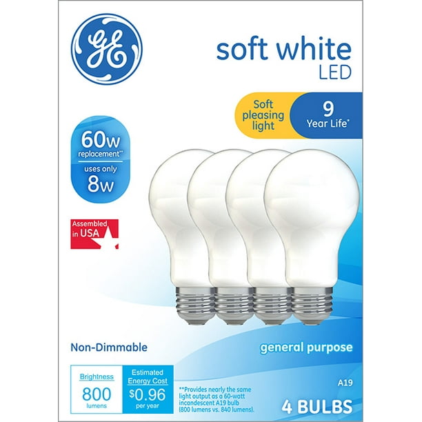 GE 60Watt LED Soft White Light Bulbs, 4pk