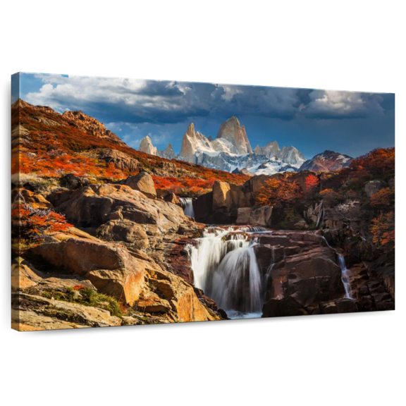 Elephant Stock Mount Fitz Roy In Fall Wall Art - Horizontal Canvas Wall Art - Living Room Wall Decor - Photography Nature Canvas - Brown And Blue Decor - 12" x 8"