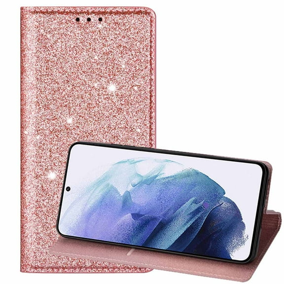 Allytech Galaxy S22 Ultra Case Glitter, Bling Sparkle PU Leather Foldling Kickstand Shockproof Protection Anti-scratch Cards Holder Wallet Case Cover for Samsung Galaxy S22 Ultra, Rosegold