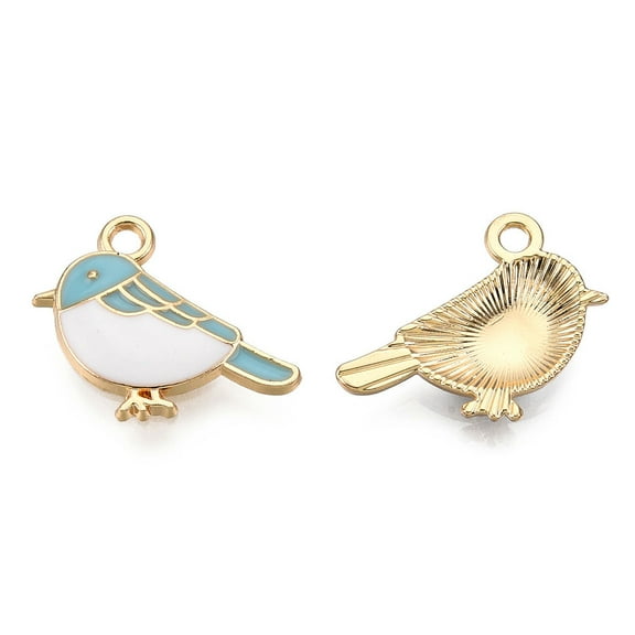 100 pc Alloy Charms with Enamel Light golden Bird Sky Blue 15.5x19.5x3mm Hole: 2mm
