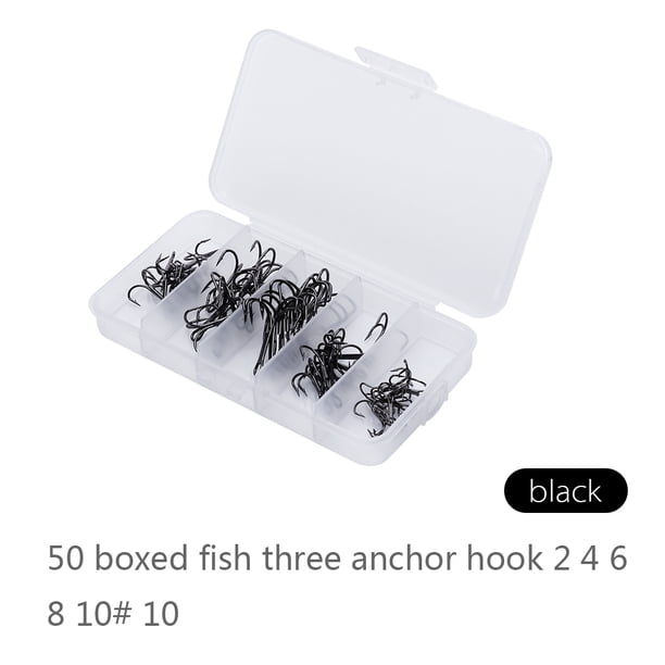 Set 50 Unids/caja Anzuelo De Pesca Anzuelo Triple Afilado 5 Tamaños 2/4/6/8/10 Aparejos De Anzuelo Negro