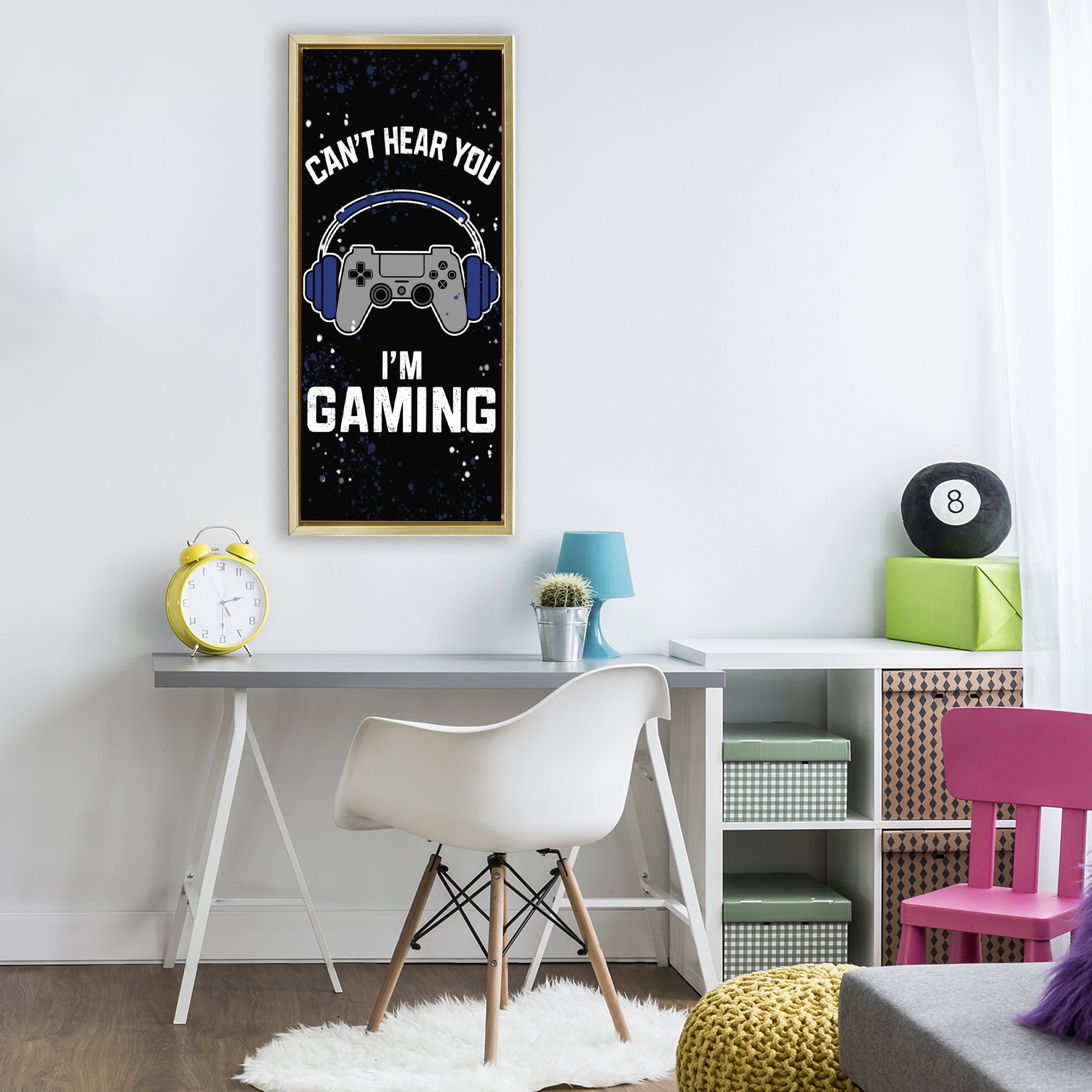 Stupell Industries Can't Hear You Gaming Gold Framed Floater Canvas Wall Art, design by Kim Allen