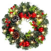 XEAZON Christmas Wreaths for Front Door, 16In Christmas Wreath with LED Lights Pine Cones and Berry Clusters, Festive Hanging Garland for Christmas Wall Fireplace Window Indoor Outdoor Decorations