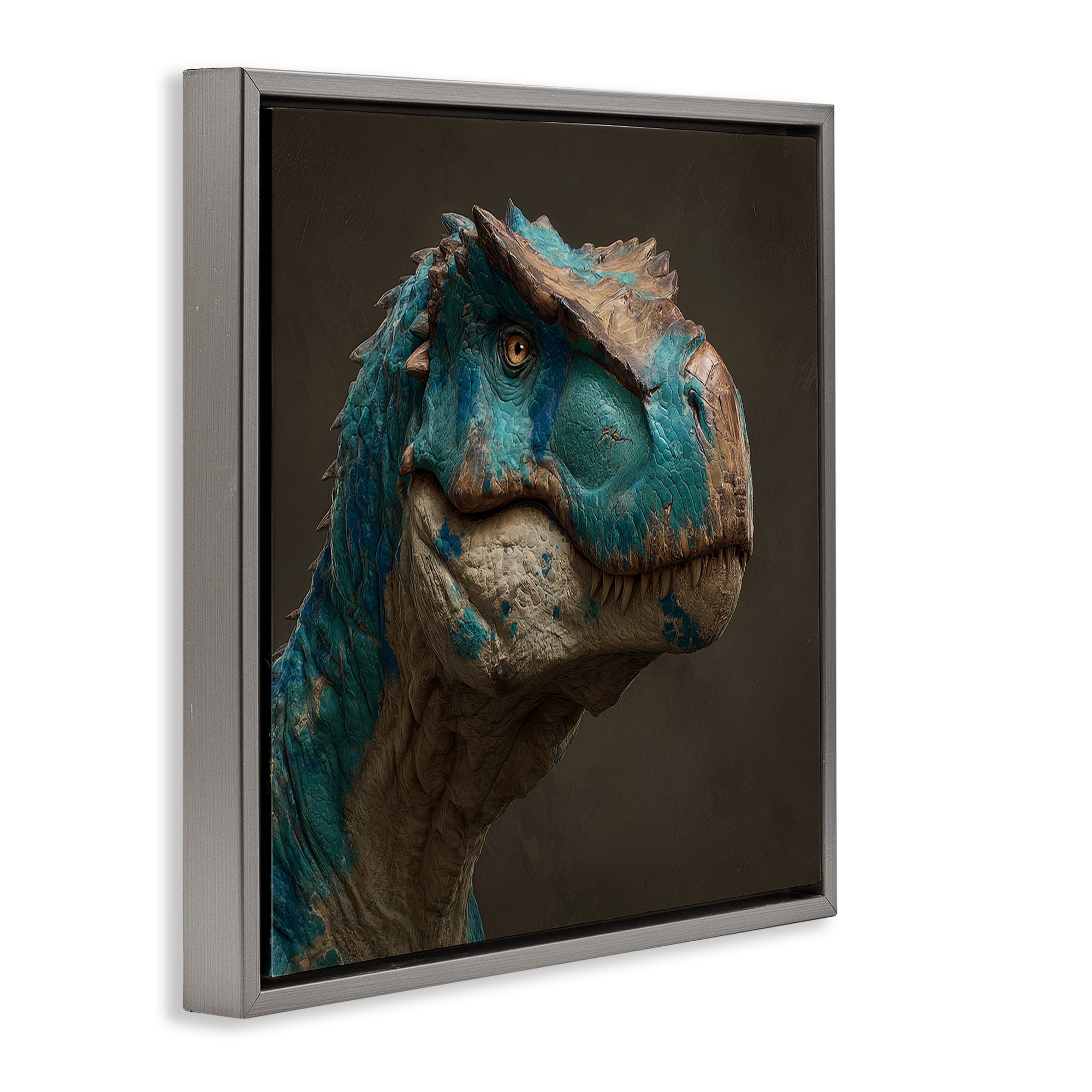 Stupell Industries Cerulean Scaled Dinosaur Detail Gray Framed Floater Canvas Wall Art, design by Wumples